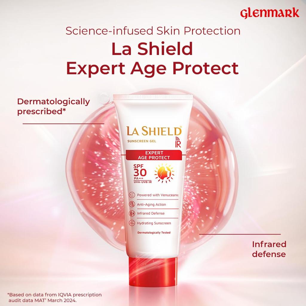 La Shield IR SPF 30 PA+++ Mineral Sunscreen Gel 60g | Broad Spectrum UVA UVB IR Protection | Oil-Free Lightweight Formula For All Skin Types