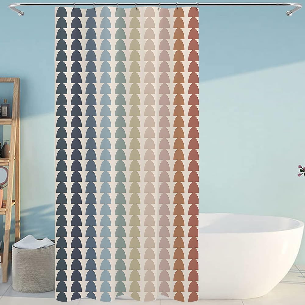 Abstract Linen Shower Curtain Sets Color Block Line Minimalism Bathroom Curtain Art Bath Curtain Waterproof and Linen Fabric for