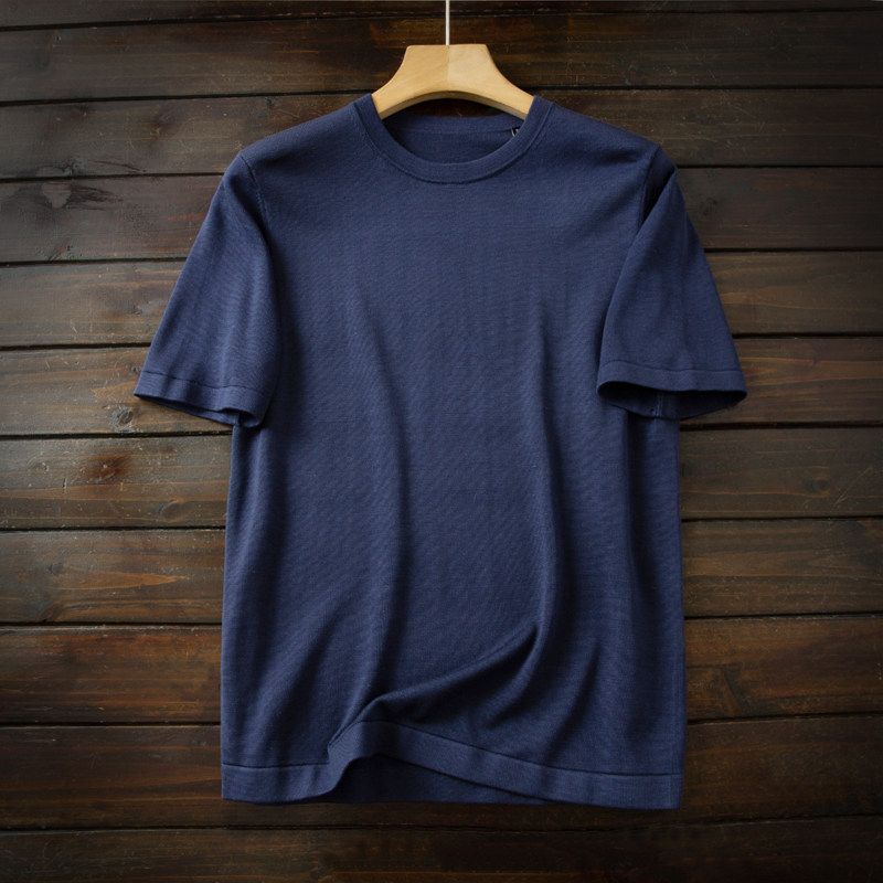 Heavy Rare Italian Order Mulberry Silk/Long-staple Cotton High end Men's Summer Knitted Short sleeve T-shirt Base