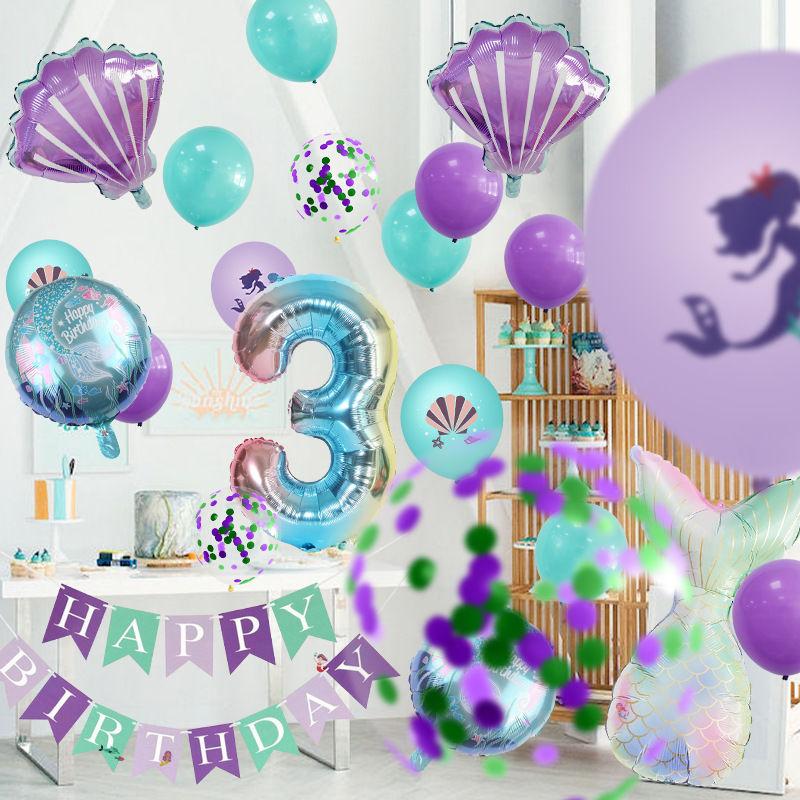 Fashionable Mermaid-themed Children's First Birthday Party Decoration Mermaid-printed Latex Banner Sticker Set