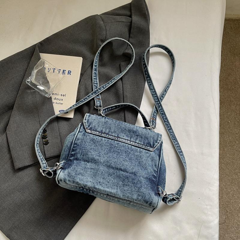 Stylish Denim Handbag Mini Backpack with Detachable Strap and Front Pockets for Casual Wear