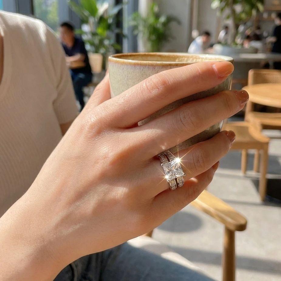 Classic Design Exquisite Geometric Ring For Women Sparkling Cubic Zirconia Bridal Rings Engagement Wedding Minimalist Zircon