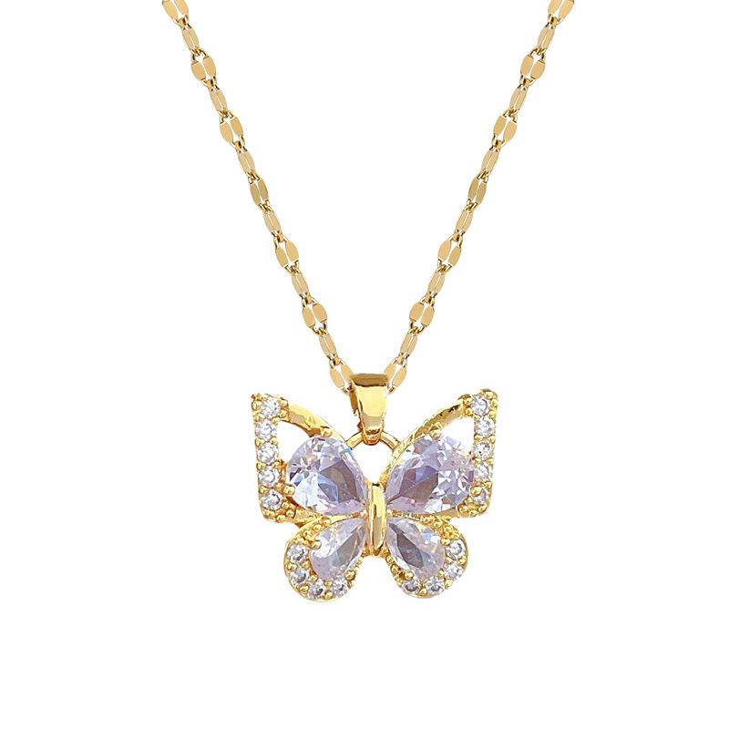 Zircon Butterfly Necklace Earrings Set Light Luxury Slightly Inlaid Personalized Temperament Banquet Earrings Item Combination