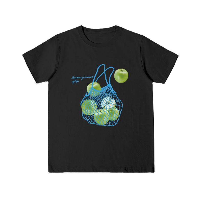 Korean green apple printed T-shirt women's summer loose bottoming shirt comfortable pure cotton inner top slack short sleeve