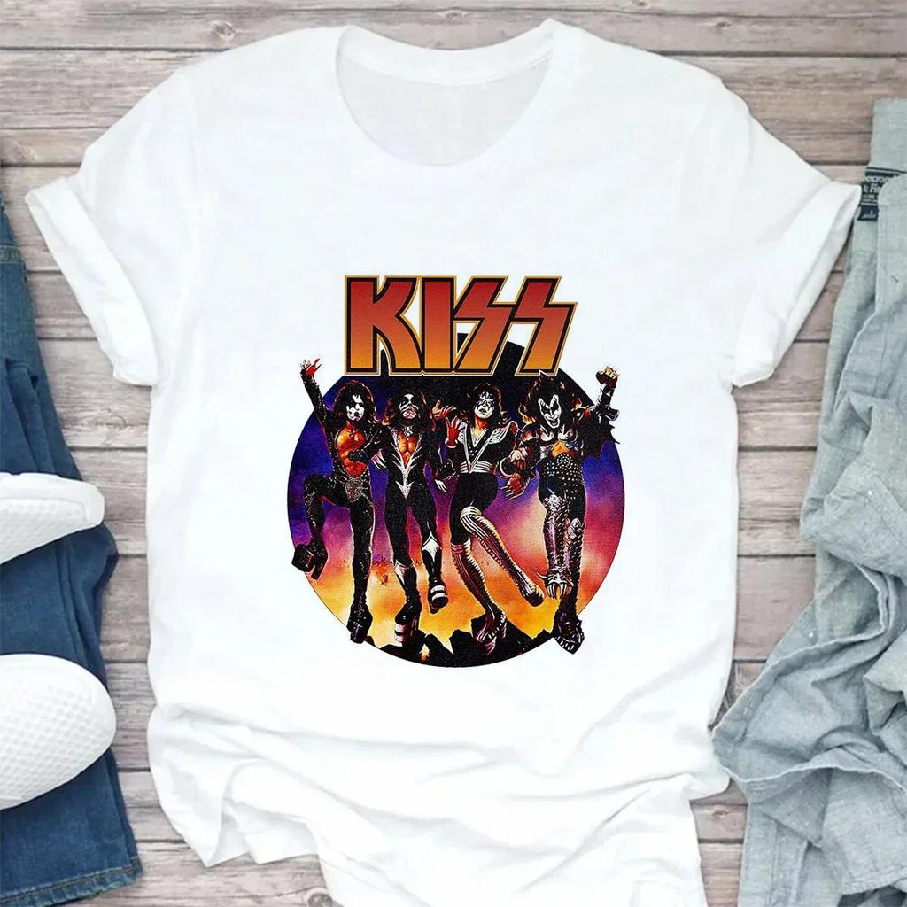Sturmtruppler Fans Kuss Rockband Streetwear Weiß Mode Damen T-Shirts Harajuku Kleidung Kurzarm Sommer Damen Tops O-Ausschnitt