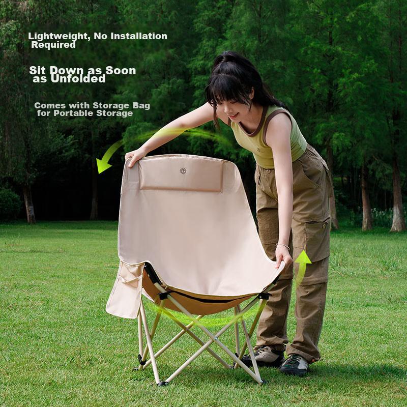 JD Original Outdoor Folding Chair Portable Moon Chair Camping Chair Beach Chair Fishing Chair Folding Stool Medium Size Sand Color
