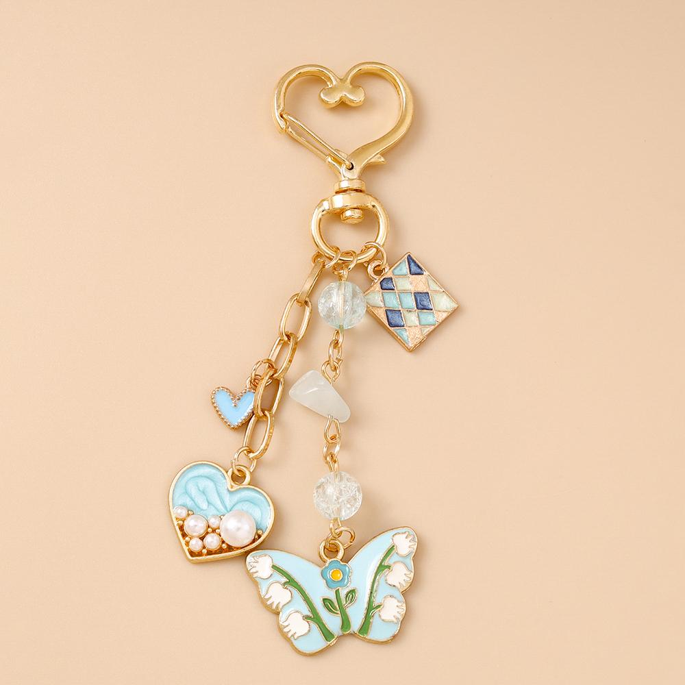 Cute Enamel Flower Butterfly Keychain Women Girls Love Heart Key Ring Pendants Handbag Decor DIY Handmade Jewelry Gifts