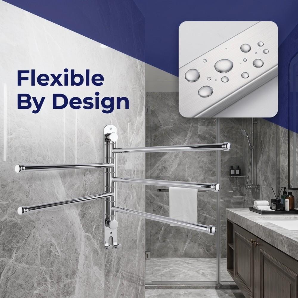 Stainless Steel Rotary Towel Rack Silver Swivel Towel Bar Durable Towel Rack Space Saving