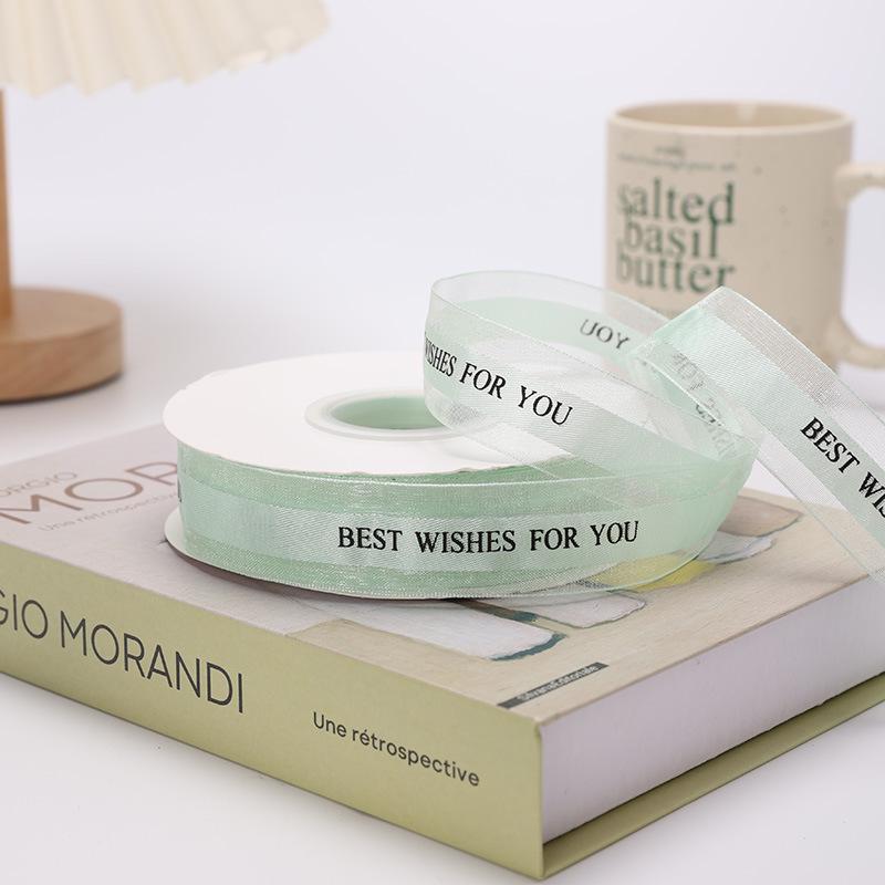 2.5cm Sheer Satin Ribbon "Best Wishes" for Birthday Fresh Flowers