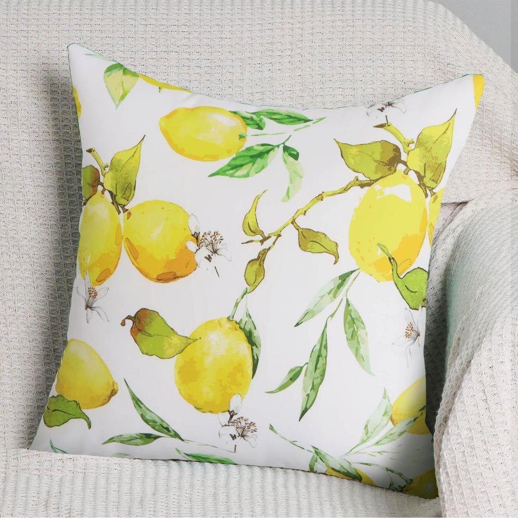 4 Pcs Double Sided Lemon Cushion Covers, Summer Citrus Fruit Floral Print Throw Pillow Cases (No Inserts)