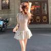 American Patchwork Color Block Polo Dress - Women's Summer Waist-Cinched Slim Fit Mini