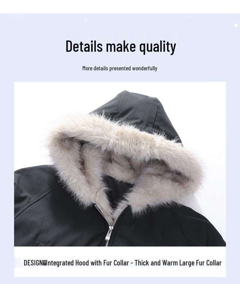 Jaqueta de Neve Masculina Retro com Capuz, Estampa Leopardo das Neves, Gola de Pelo Genuíno, 90% Penugem de Pato, Estilo Curto para Exterior.