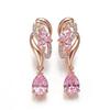 1 Pair Gold Color Waterdrop Flower Earrings Bridal Wedding Accessories Jewelry Exquisite Teardrop Pink Aqua Stone Dangle Long Earrings