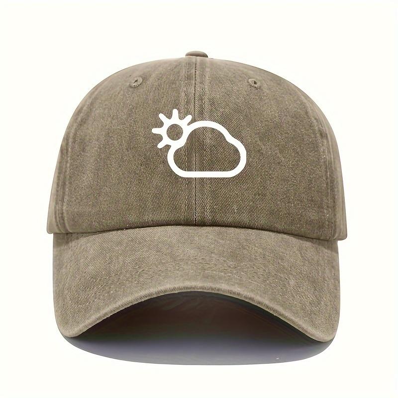 Sun and cloud pattern printed baseball cap with simple design, suitable for both men and women, versatile casual hat