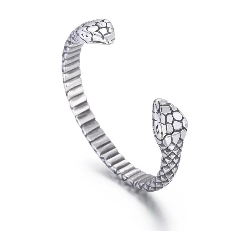 Stainless Steel Open Leopard Head Bracelet for Men Snake/Shark/Tiger Stainless Steel Men s Bangles Punk Animal Jewelry