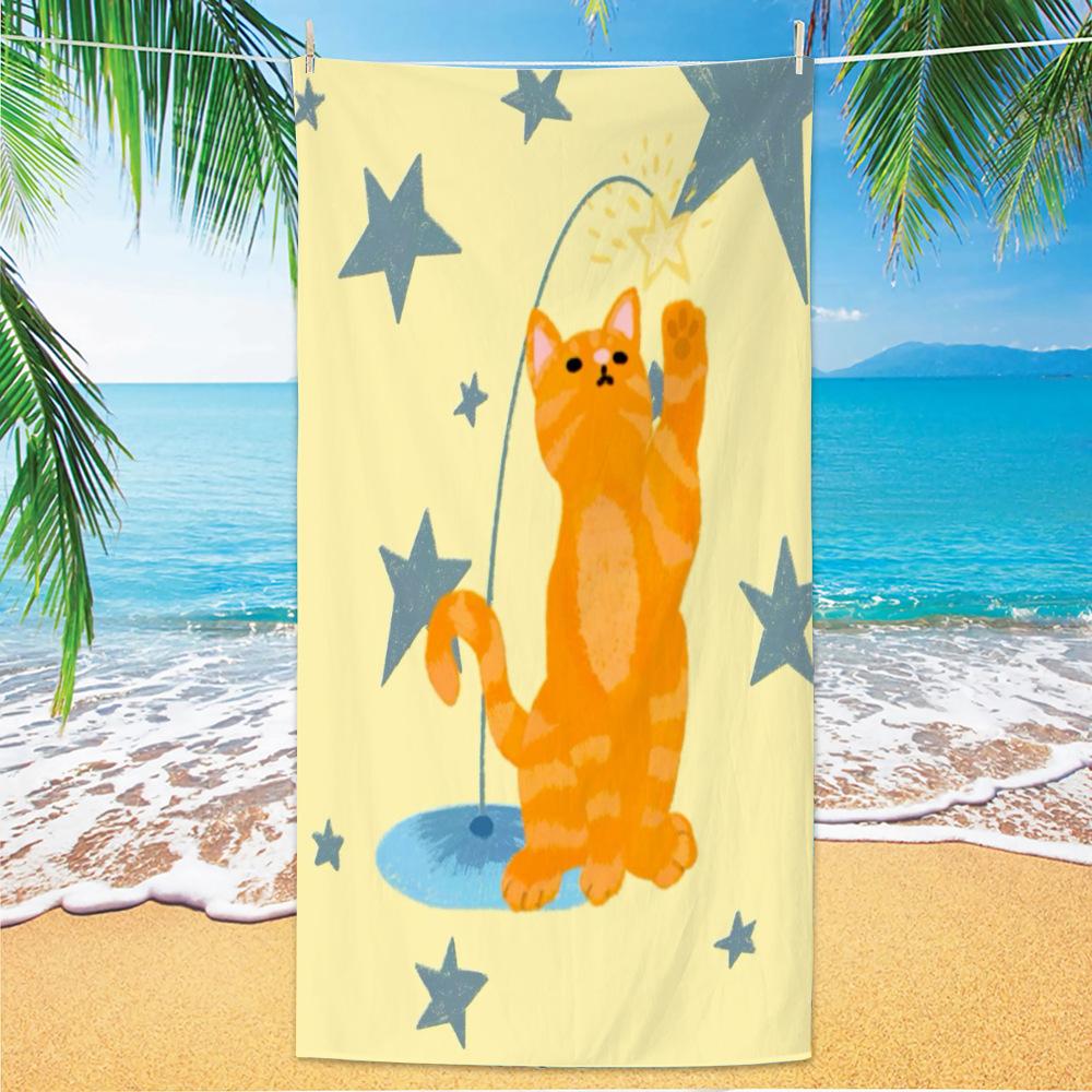 Cute and Cute Cat Cartoon Microfiber Beach Towel Quick Drying Lightweight Absorbent Bath Towel Outdoor Travel Pool Bath Towels