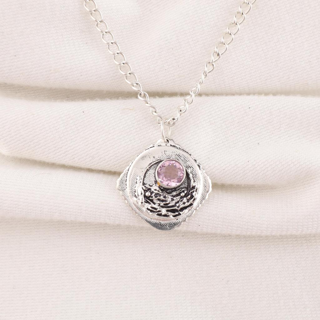 Pandantiv Morganite, bijuterii antice cu bijuterii antice cu bijuterii din argint solid 925, pentru cadou de logodnă