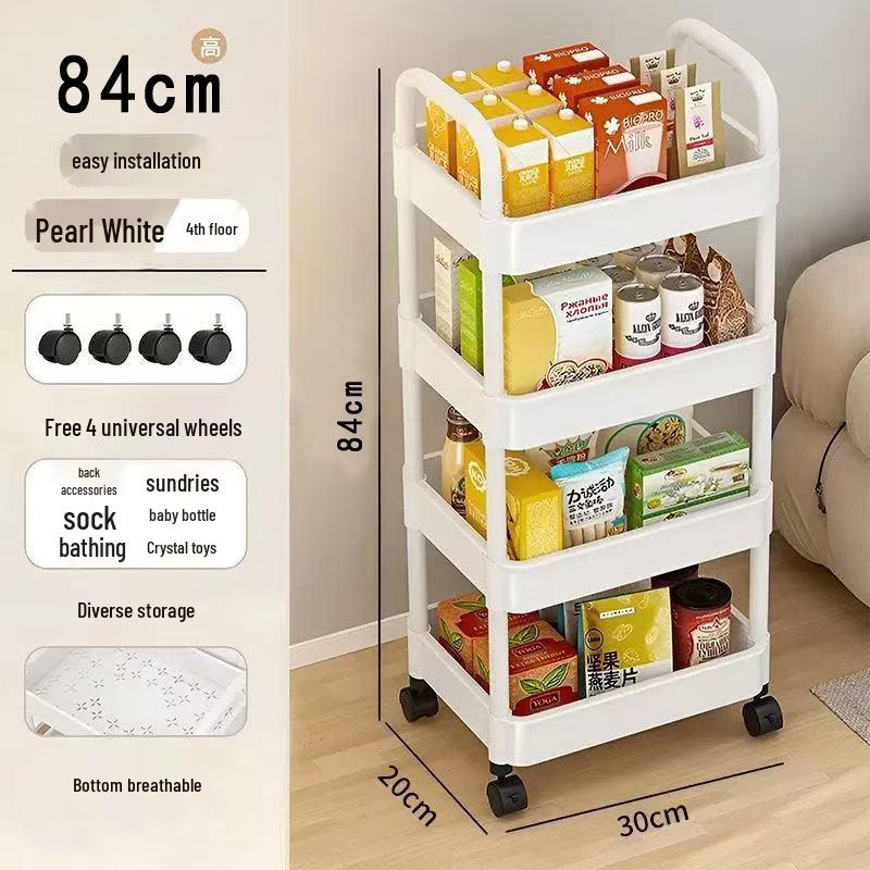 Floor-Standing Narrow Crevice Storage Rack for Kitchen or Bathroom