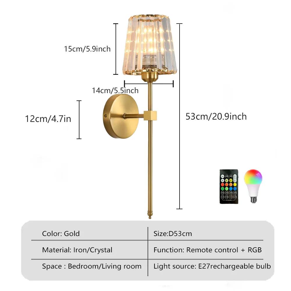American Style Wall Lamp No wiring LED Rechargeable Bulbs wall Light Crystal wall Sconce For Bedroom Background Home Lighting