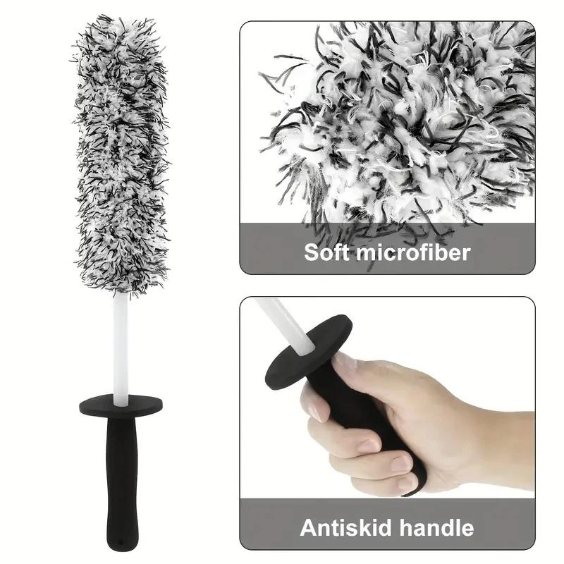 Brosse à roues en microfibre pour un nettoyage particulièrement doux jusqu'au fond des roues, brosse longue pour le nettoyage roues de voiture 43TGSA