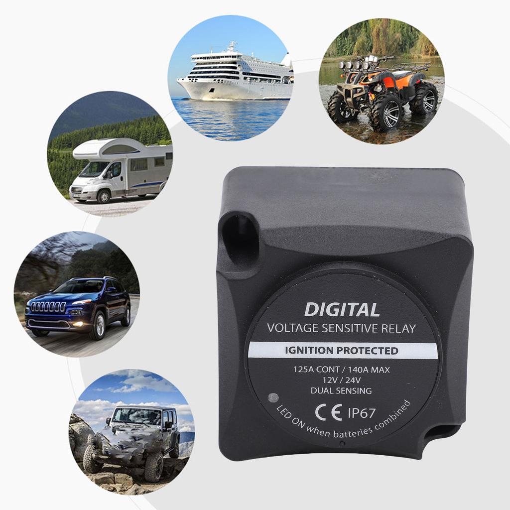 Voltage Sensitive Relay Digital VSR Smart Dual Battery Isolator 140A Water Proof Automatic Charging for Car RV ATV UTV Boat Mari