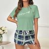 New Women's 2 Piece Pajamas Sets Letter Short Sleeve Pullover Tops and Drawstring Plaid Shorts Casual T Shirt Loungewear Pjs Set