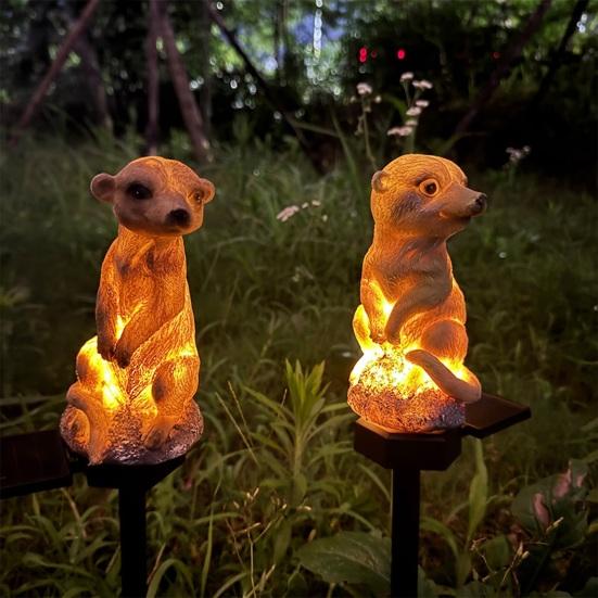 Pastoral Style Courtyard Decor Solar Meerkat Garden Light, Outdoor Waterproof LED Light with Stake, Resin Animal Yard Ornaments Cute Lamp for Walkway