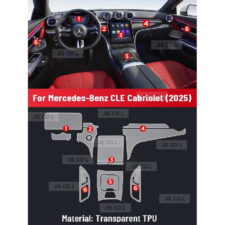 

For Mercedes Benz CLE Cabriolet 2025 Anti-scratch Car Interior Center Console Media Dashboard Navigation TPU Protector Film Right rudder driving