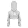 Costume de Performance de Danse Hip Hop Jazz pour Filles Ourlet Asymétrique Sweat à Capuche Métallique Haut Court à Manches Longues