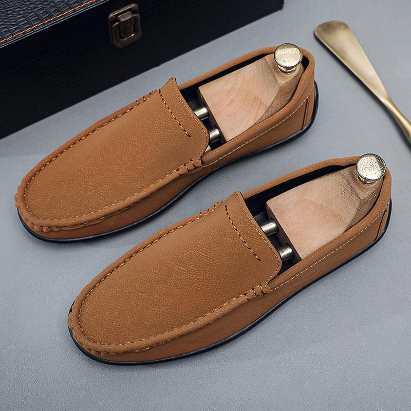 Summer Men Casual Shoes British Leather Loafers Simple Design Male Slip- Soft Bussiness Shoes Comfortable Driving Footwear 44