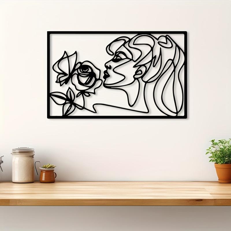 Minimalist Metal Wall Art Woman Face Decor For Home Gallery Studio Office Gift