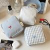 Striped Plaid Mini Makeup Bag Embroidered Multi-functional Lipstick Storage Pouch Zipper Closure Square Shape Cosmetic Bag