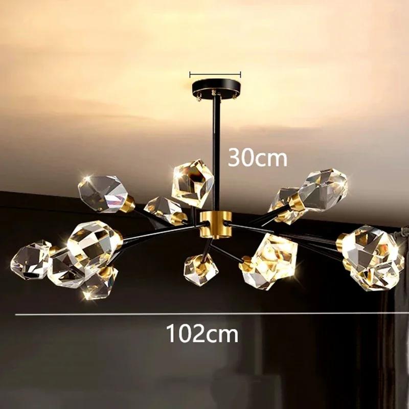 Nordic All-copper Molecular Long Crystal Chandelier Light Luxury Creative Post-modern Atmosphere Living Room LED Pendant Lights