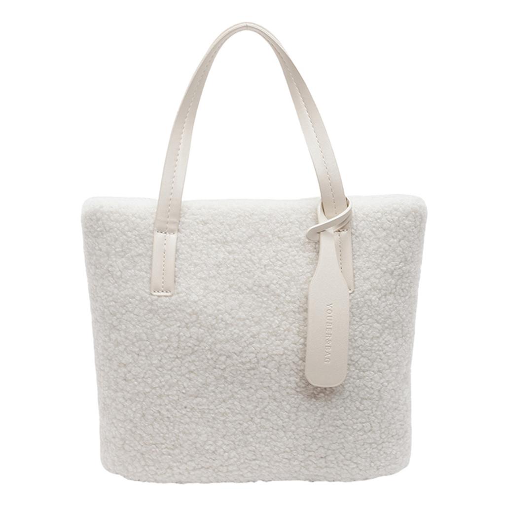Lamb Wool Underarm Bag Solid Color Tote Bag for Women Travel Shopping Everyday Use