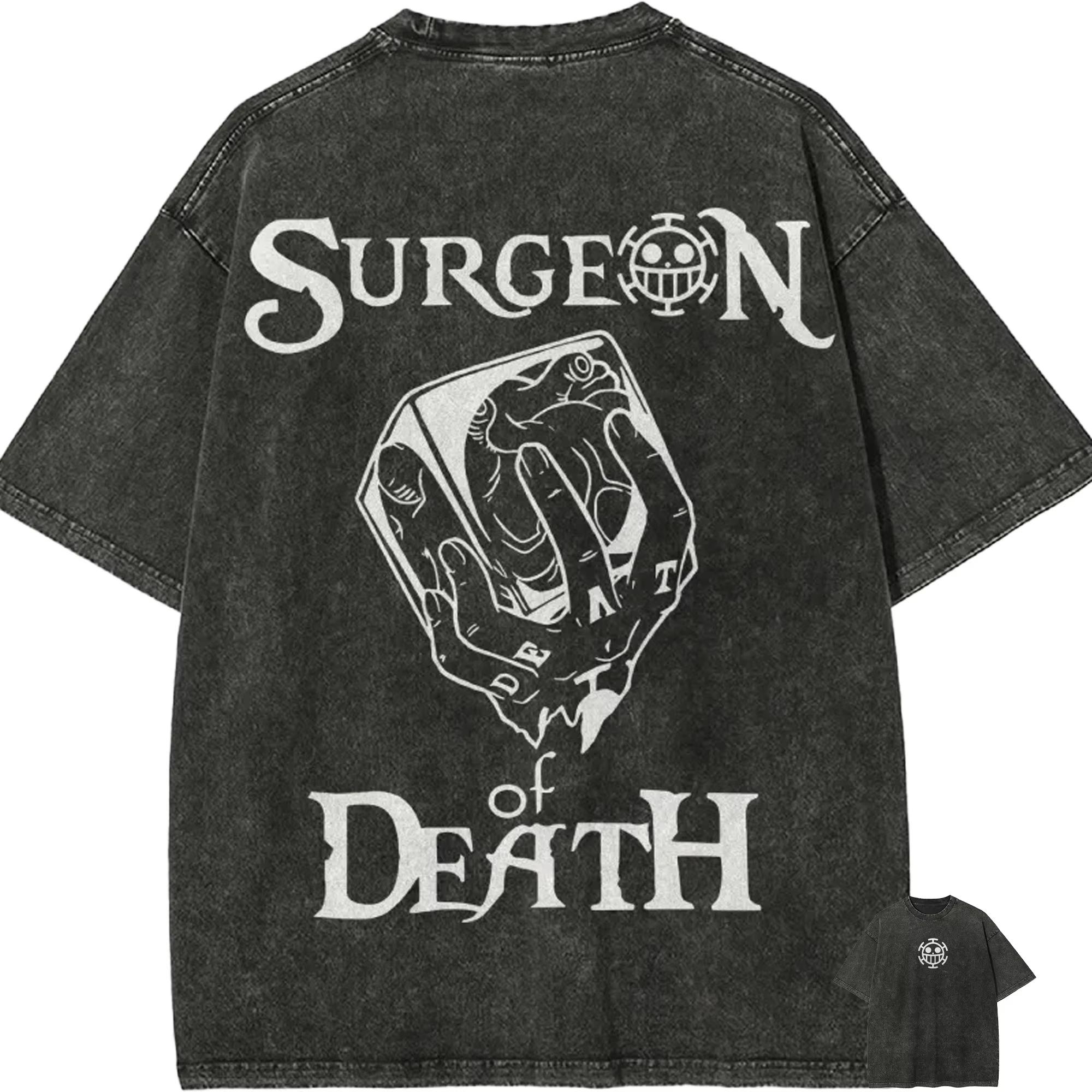 

Trafalgar Law Surgeon of Death T Shirt One Piece Heart Pirates Vintage Acid Wash Streetwear Oversized Retro Anime Graphic Tees L