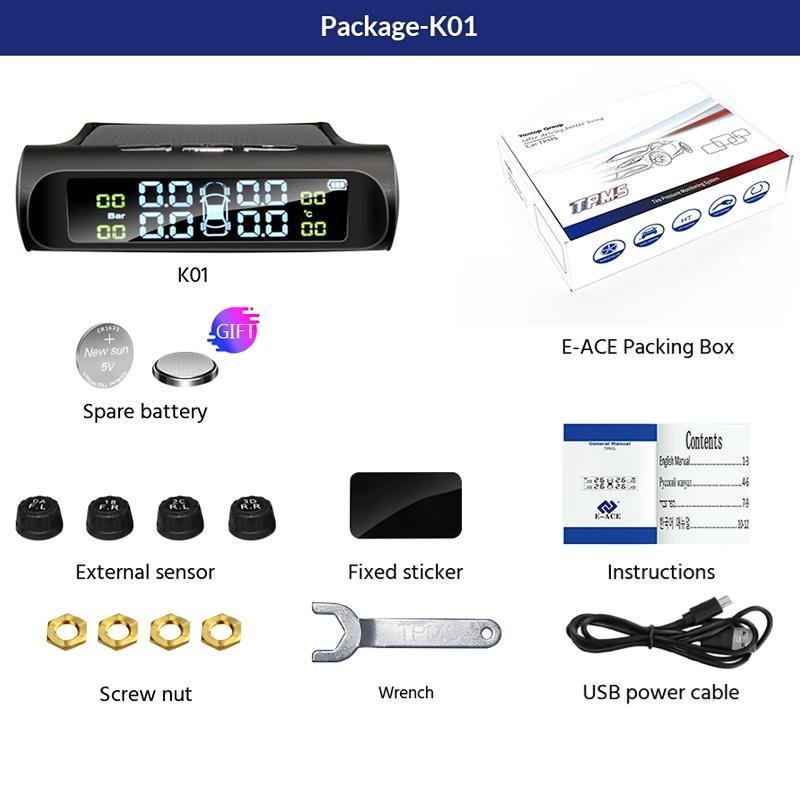 

Сигнализация давления в шинах автомобиля Монитор солнечной энергии TPMS Система автоматической охранной сигнализации Давление в шинах Предупреждение о температуре