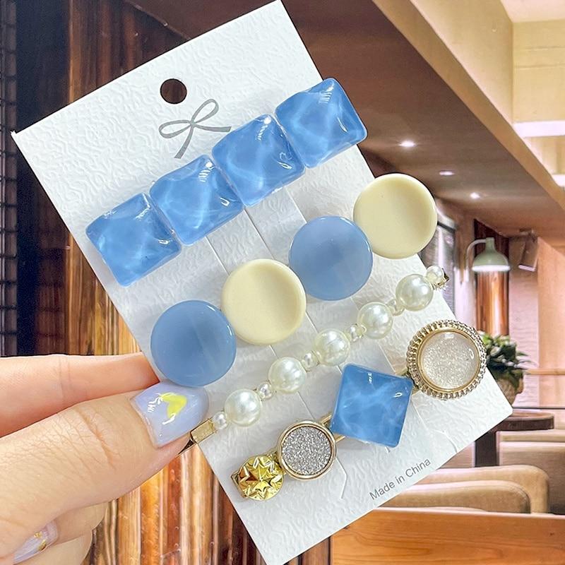 

8 шт./компл., набор акриловых заколок для волос с жемчугом и кристаллами для женщин, заколки с геометрическим рисунком в стиле ретро, ​​аксессуары для волос для девочек, модные украшения