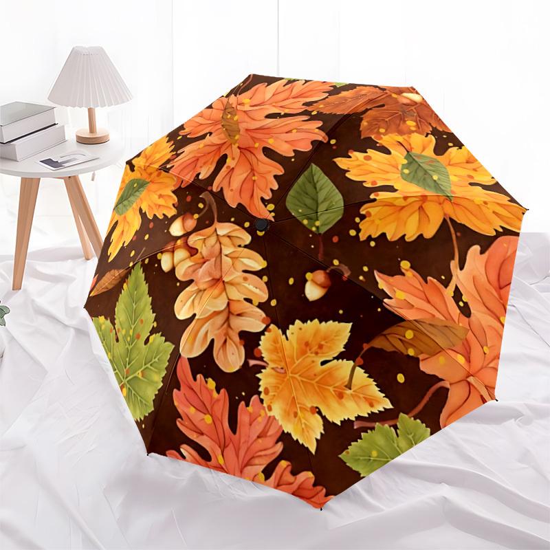 1pc Autumn Leaves Automatic Folding Umbrella - Design, Durable Iron Frame for Travel, Outdoor, Beach Fashion Accessory a0920054