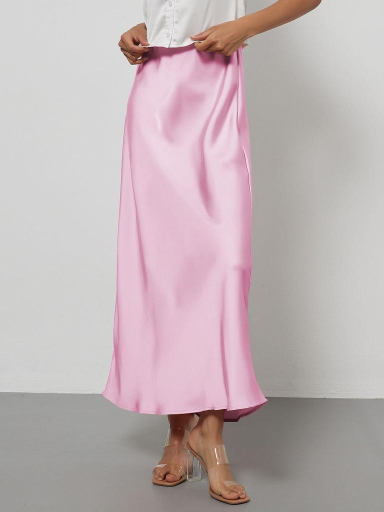 Elegant European and American Style Women's Satin Midi Skirt – Smooth, Slim, and Silky Texture for Summer
