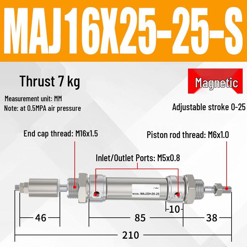 Adjustable Stroke Mini Stainless Steel Pneumatic Cylinder (maj16/20/25/32/40X100-25-50sca)