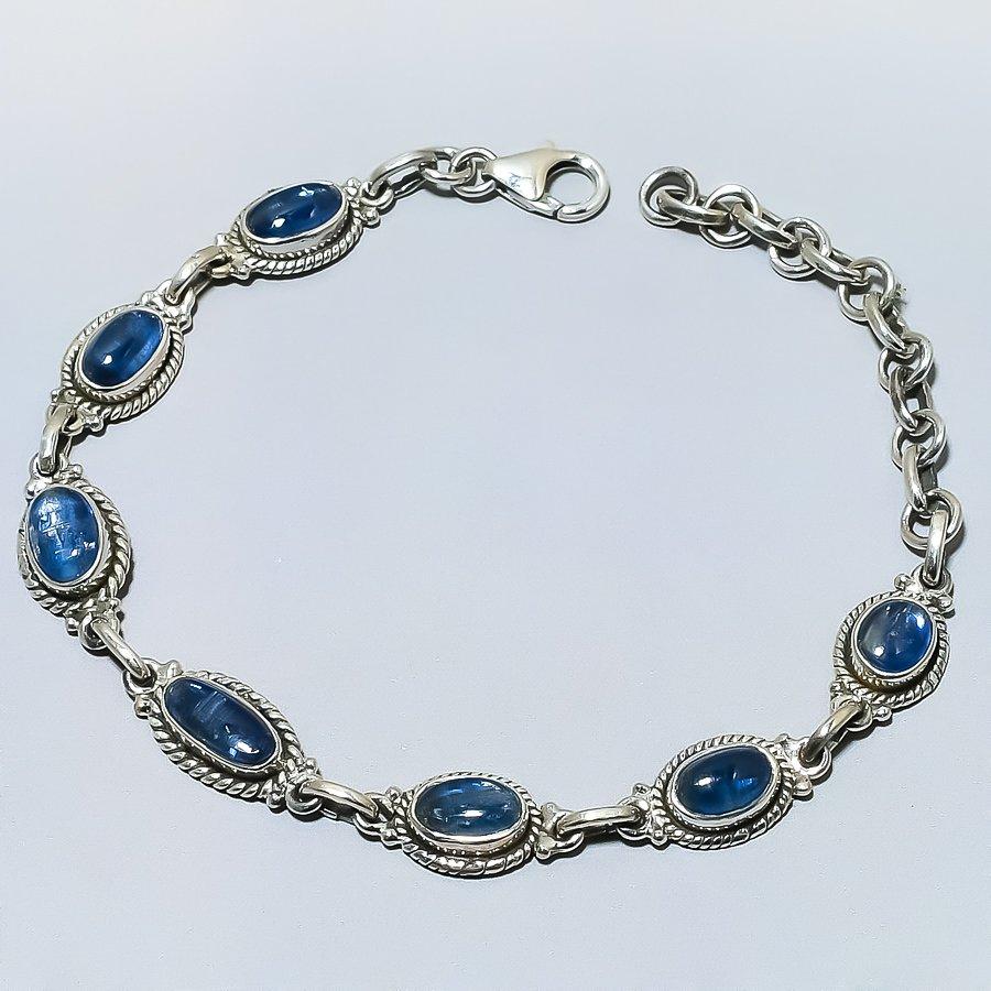 Natural Blue Kyanite Gemstone 925 Solid Sterling Silver Gift Bracelet 7-8" N9R37