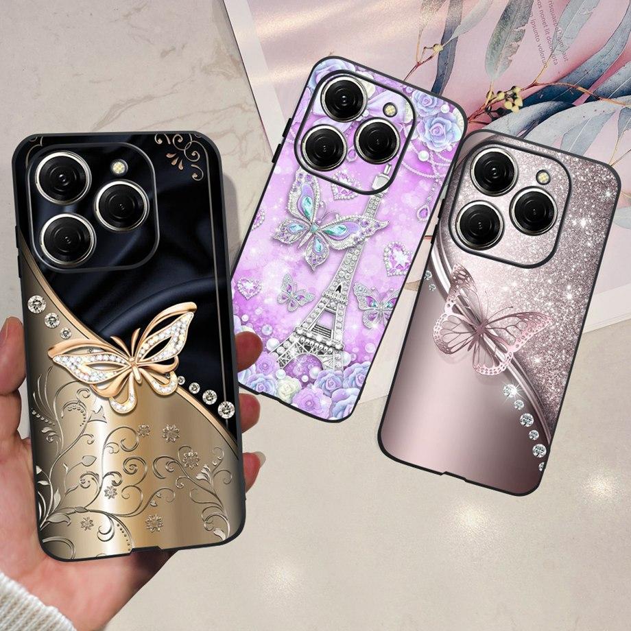 For Tecno Spark 20 Pro Case Liquid Silione Soft TPU Matte Cover Phone Mask On Spark20 20Pro 4G Luxury Pattern Cat Flower Cartoon