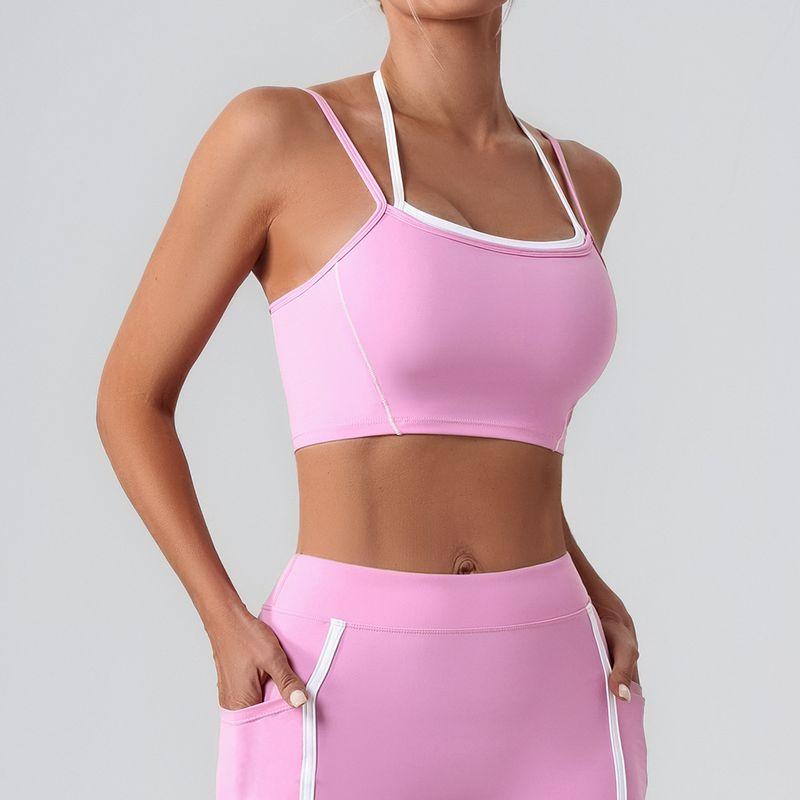 Export Fake Two-Piece Halterneck Beauty Back Yoga Vest High Intensity Running Sports Fitness Nude Feel Sling Underwear Top