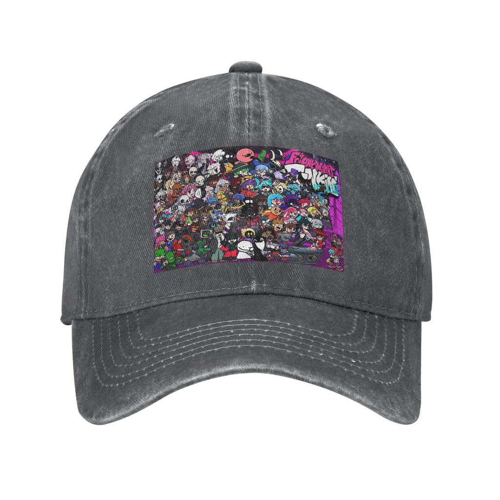FNF Bad Time Trio Friday Night Funkin Game Washed Denim Cap Casual Baseball Caps Adjustable Hat Summer Unisex Baseball Hats