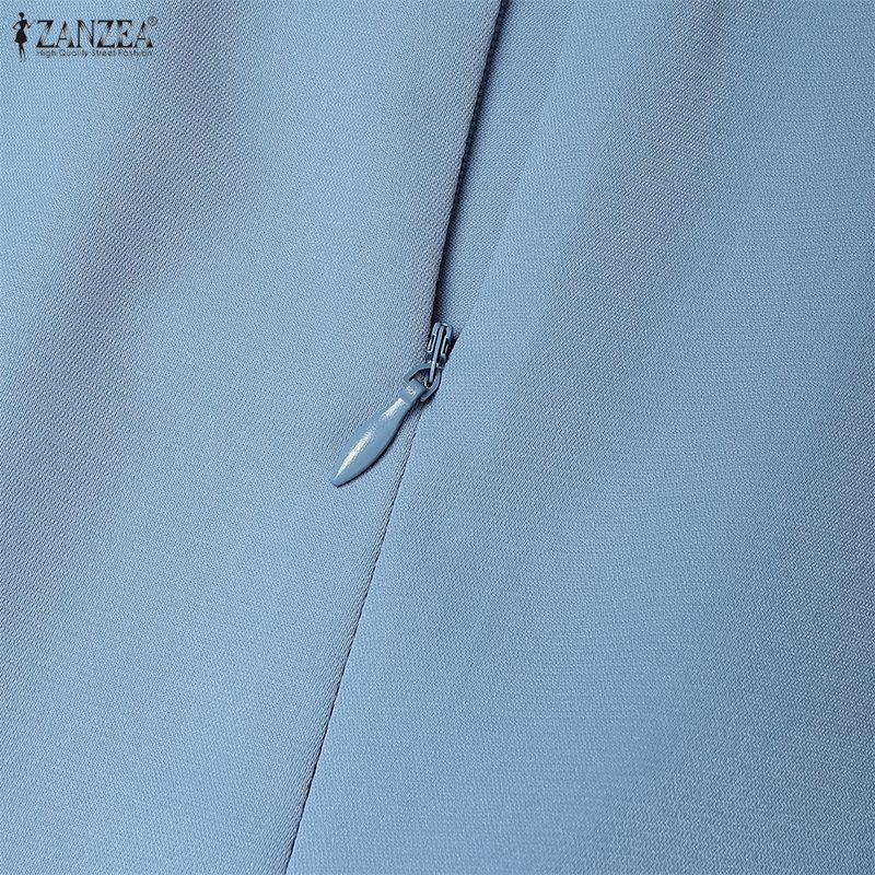 ZANZEA Women Casual Round Neck Solid Color 3/4 Sleeve Sheath Dress