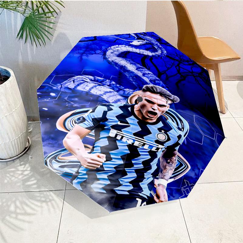 Inter Milan Star Lautaro Automatic Folding Umbrella - 8-Rib Travel Umbrella with Auto Open/Close & Portable, Gift for Christmas, Birthdays