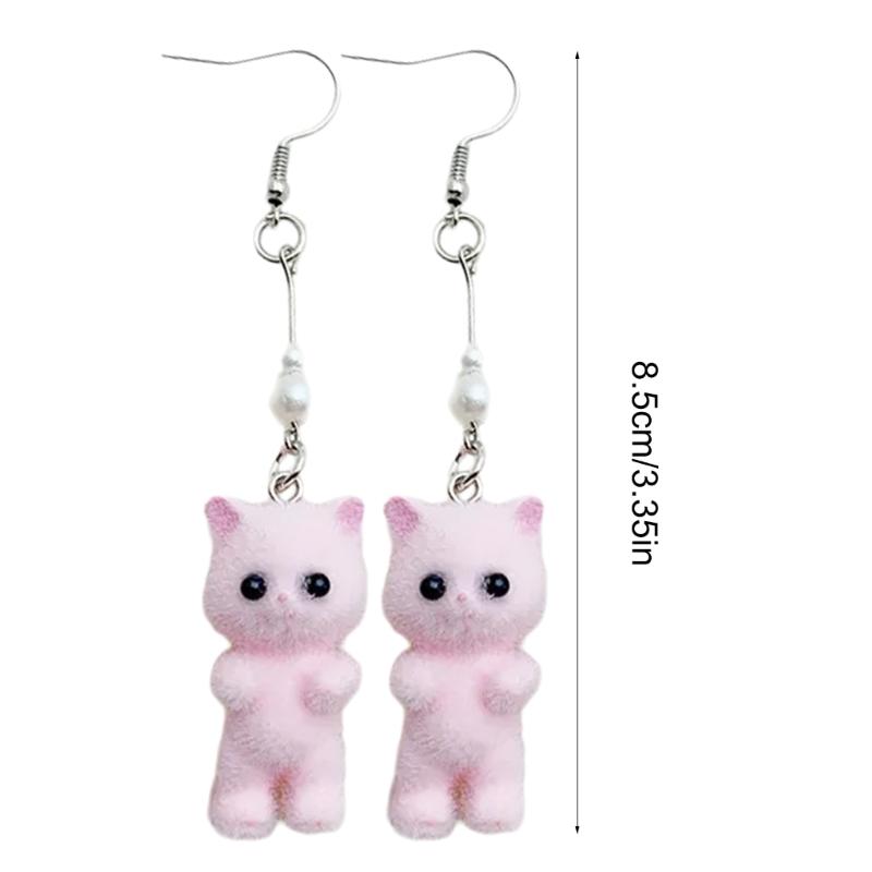 Unique Flocking Animal Earrings Cartoon Cats Shaped Ear Rings Ornament Women Girls Accessory Stylish Party Accessories