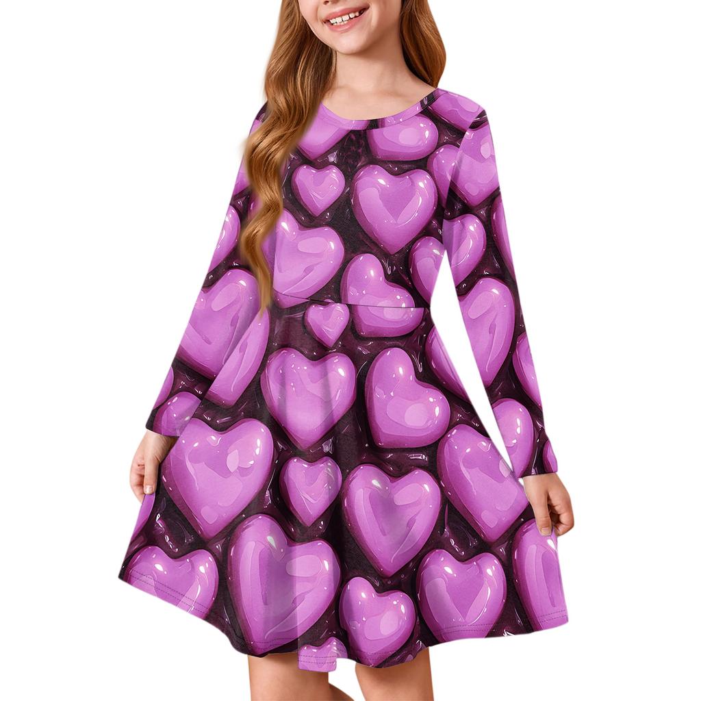 Girls' Summer Princess Dress - Long Sleeve A-Line T-Shirt Dress Valentine's Day