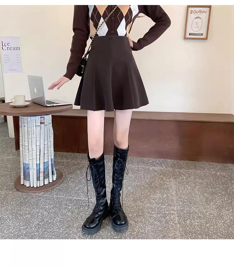 High Waist A-line Woolen Skirt for Pear-Shaped Women - Slimming, Hip-Covering, Plus Size, Autumn & Spring