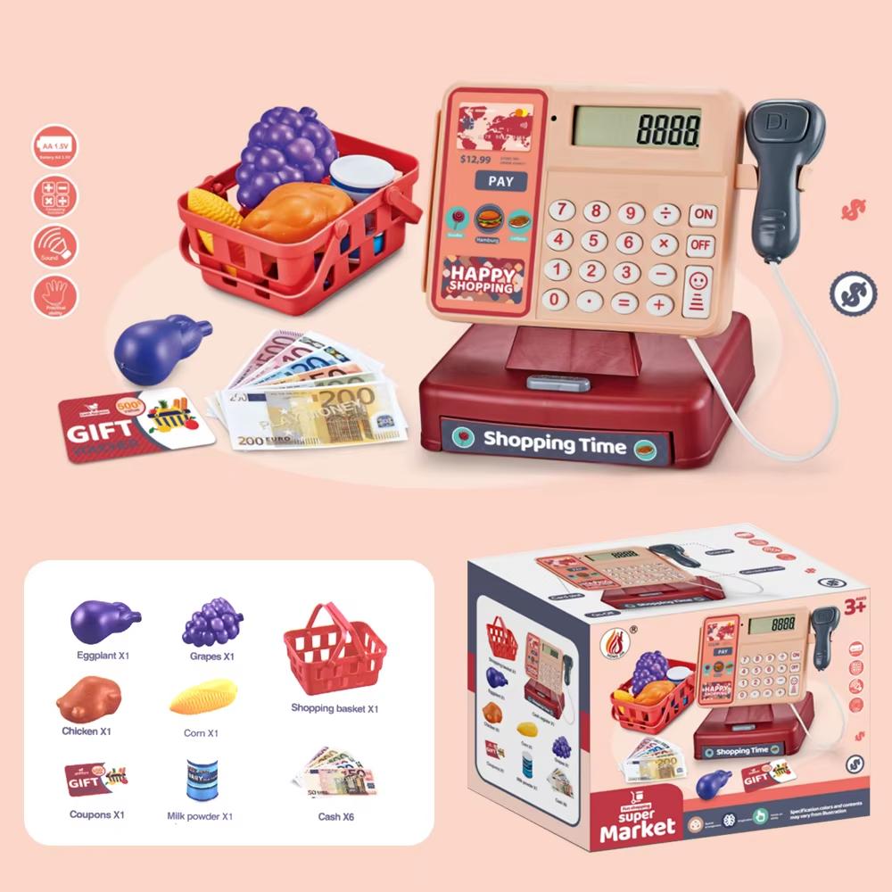 Scanning Cash Register Bills Coins Children'S Food Simulation Supermarket Play House Game With Sound Lights Kids Toys Xmas Gifts